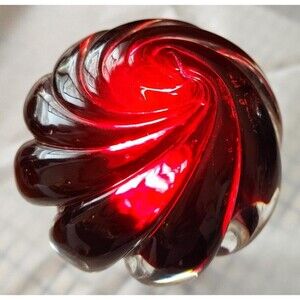 Ruby Red Encased Glass Paperweight Signed "Donghio 97" VTG Gift Idea READ